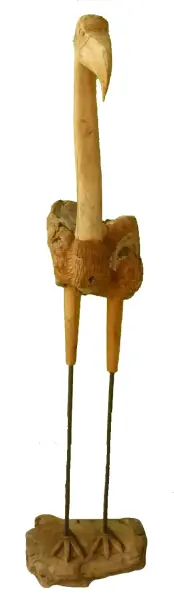 Product image 1 of the product “Flamingo, made from teak root partially carved, About 1,90 mtr high. 2 Parts, metall feet. ”